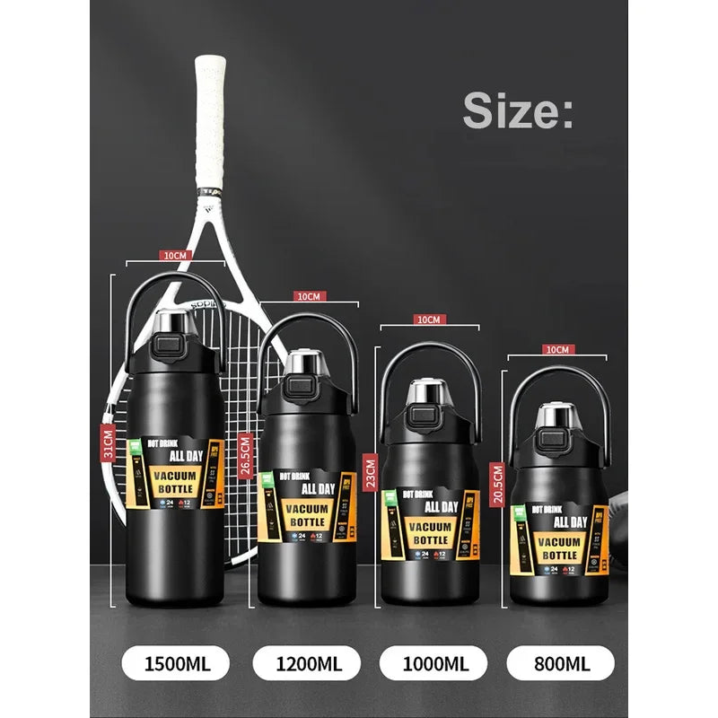 304 Stainless Steel Vacuum Thermos, Portable Outdoor Sports Water Bottle with Straw Cold Hot