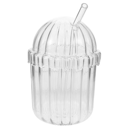 Glass Straw Cup High Borosilicate Clear Large Capacity Vertical Stripe Design Reusable Juice Milk Beverage Drinking Glass