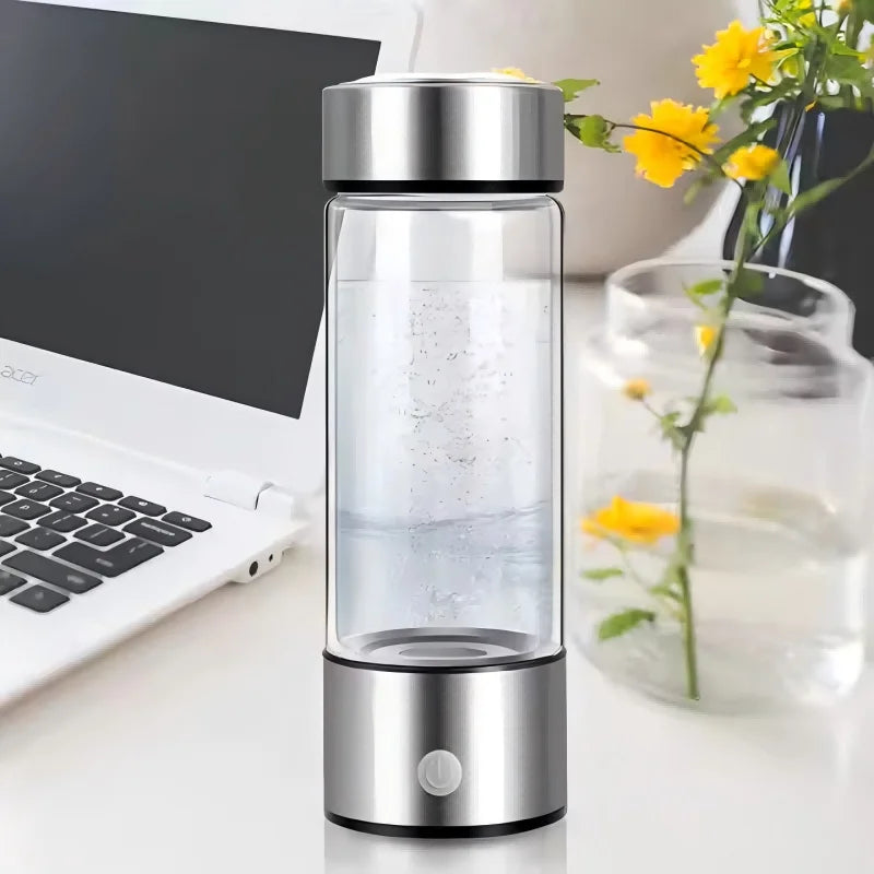 Home office and travel hydrogen water bottle generator - USB rechargeable portable glass hydrogen water bottle