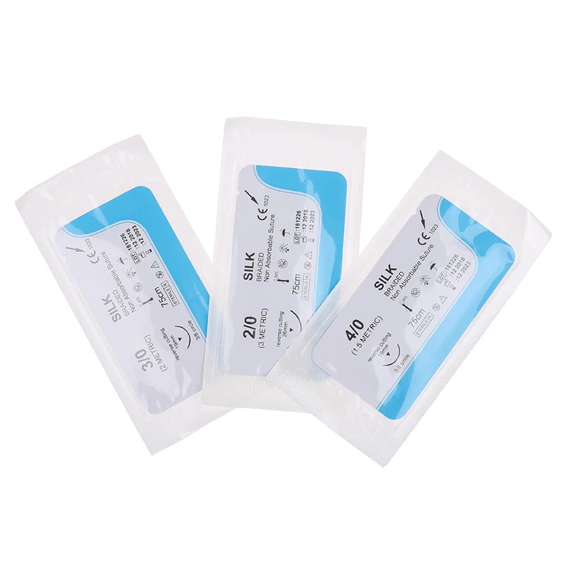12PCS 75cm 2/0 3/0 4/0 Dental Surgical Needle Silk Braided Medical Thread Suture Surgical Practice Kit Student Supplies