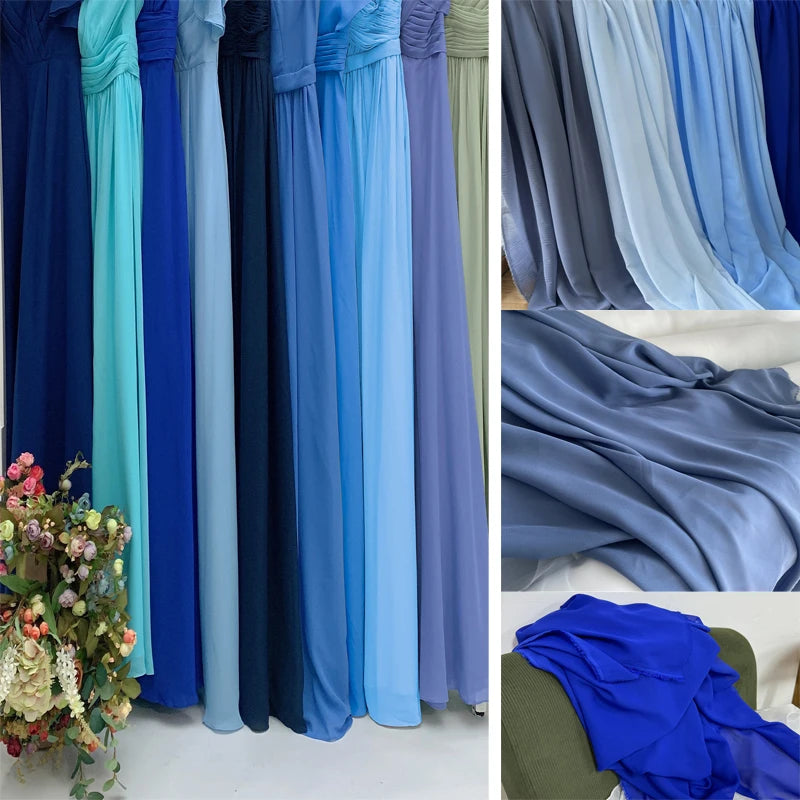 Dusty Blue Soft Chiffon Fabric for Wedding Party Decor Home Decor Georgette Backdrops Curtain Dress Skirt Shirt Cloth DIY