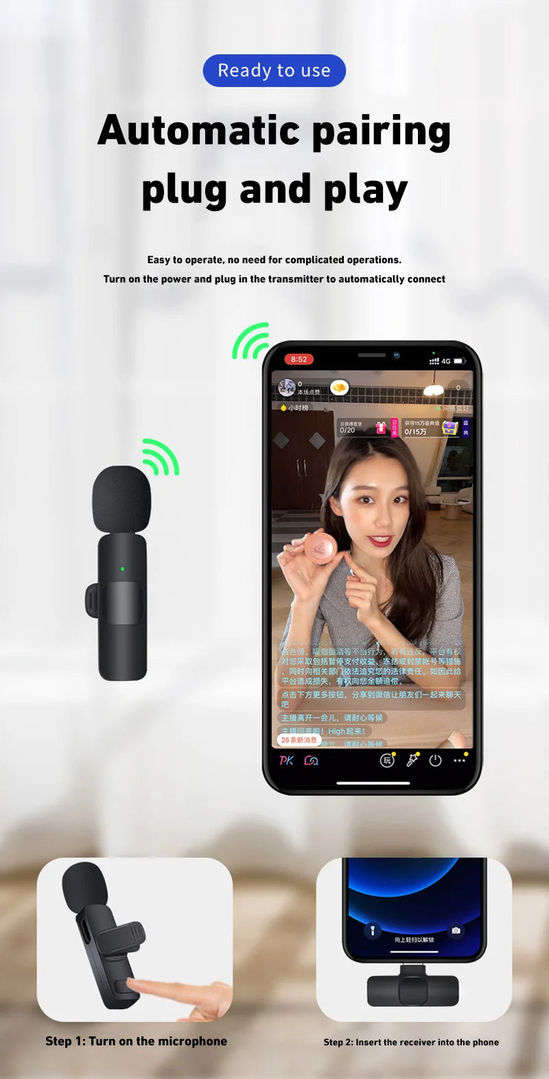 Wireless Microphone Bluetooth 2.4G Portable Audio Video Recording For Conferences Live Media Outdoor Gaming Phone Mic 2025