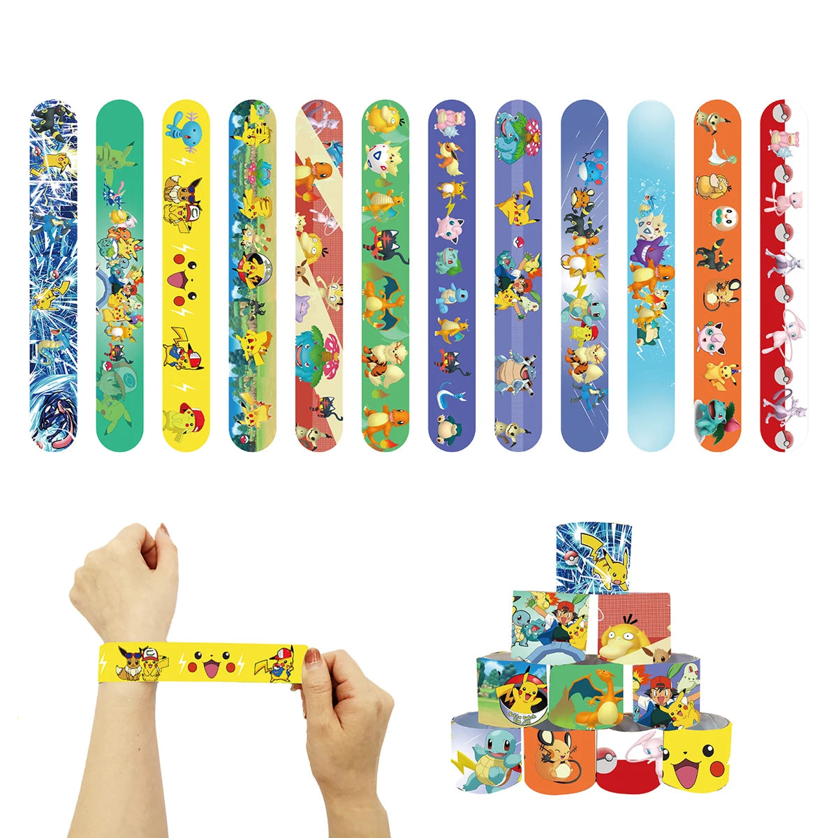 Birthday Party Favor Supplies Pik chu Braclet Keychain Stamp Mask Set for Birthday Party Bag Classroom School Reward Prize Gift