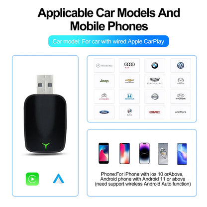 Mini Wireless Carplay Adapter Android Auto AI Smart USB Dongle 2 in 1  WiFi Fast Connect for Benz Chevrolet Ford Honda Toyota
