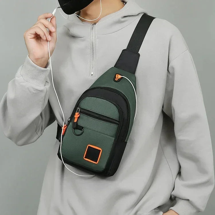 Portable Waterproof Men’s Chest Bag, Lightweight Crossbody Backpack, Black Army Green Lake Green Optional for Outdoor Daily Use