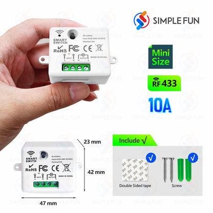 Mini 433MHz Smart Light Switch,50m Self Powered Wireless Wall Switch No Need Battery,110V 220V Mini RF Module,for Home Appliance