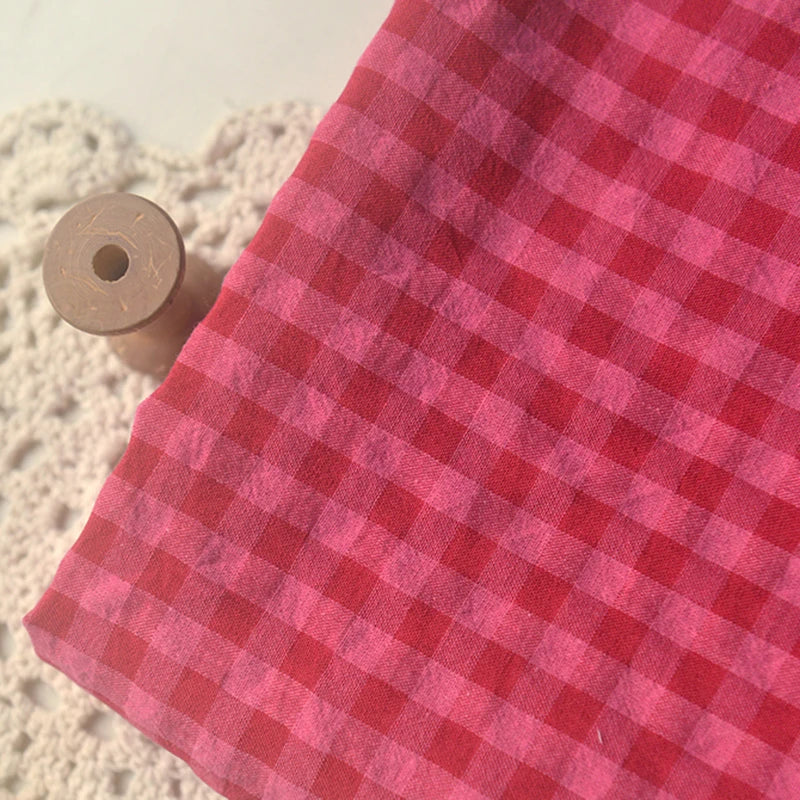 140x50cm Rose Red Bubble Polyester Cotton Plaid Spring DIY Shirt Top Dress Long Skirt Children's Clothing Cardigan Sewing Cloth