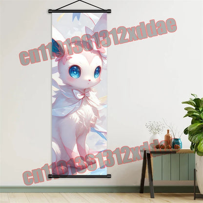 Pokemon Anime, Bulbasaur, Charizard, Eevee, Pikachu, Print Art White Canvas Scroll Painting Modern Room Decor Wall Art Painting