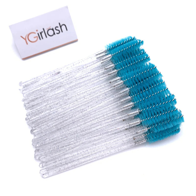 50 Pcs Shiny Crystal Eyelash Applicator Disposable Diamond Handle Nylon Two Colors Mascara Wands Spoolies Pink Brushes