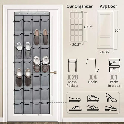 14/24/40 Grids Over The Door Shoe Rack  Mesh Pockets Hanging Shoe Organizer For Closet Hanging Shoe Rack Holder