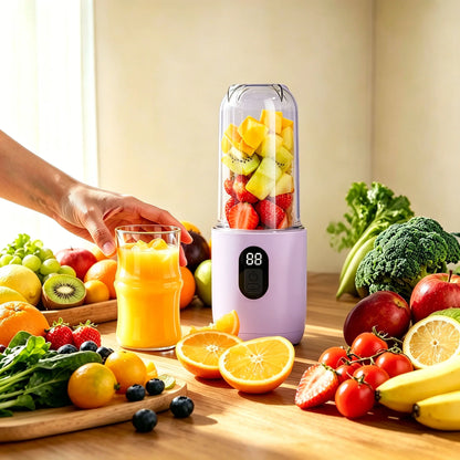 500ML 16 Stainless Blades Wireless USB Rechargeable Portable Blender with Lid Fruit Vegetable Smoothie Orange Juicer Mixer