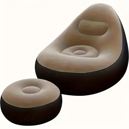 Quick Easy InflationInflatable Lounge Chair with Footrest Portable Flocked Air Sofa with Pump for Indoor Outdoor Relaxation