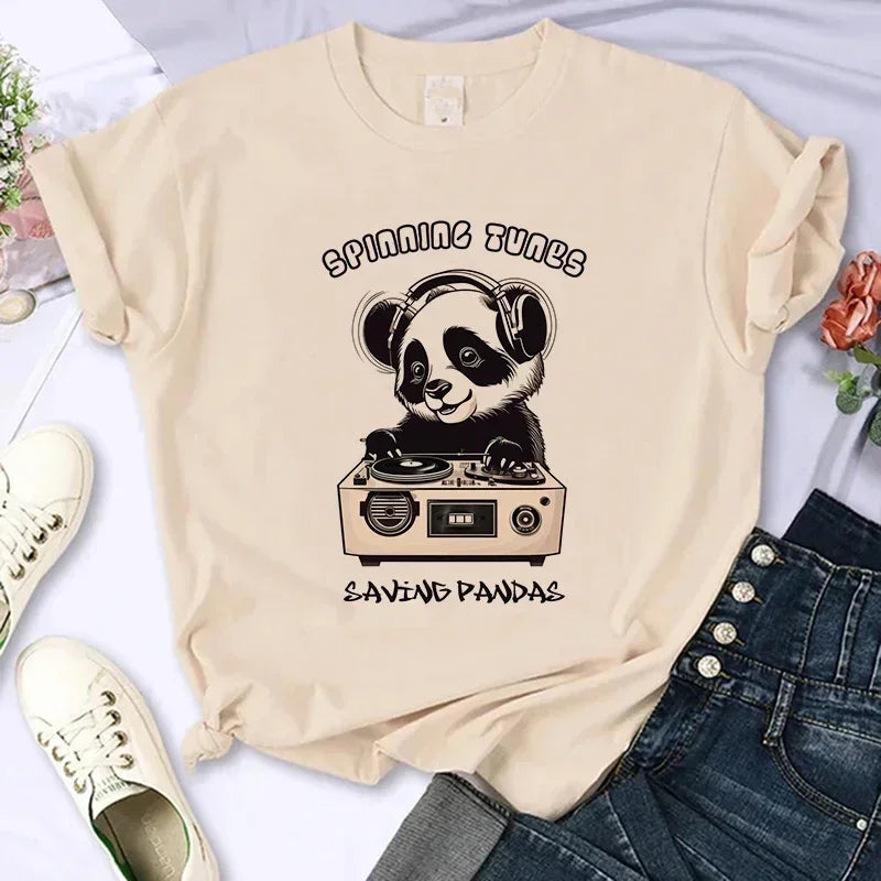 Cartoon Casual Creative T-shirt Vintage Round Neck Clothes Funny Cute Panda Printed T Shirt for Women Summer Sleeve