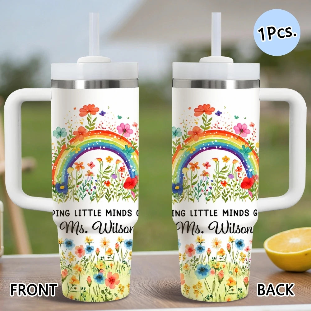 Luxury Garden Art Vacuum Flasks 40oz Stainless Steel Insulated Tumbler with Handle & Straw Leakproof Travel Mug