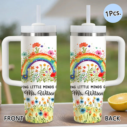 Luxury Garden Art Vacuum Flasks 40oz Stainless Steel Insulated Tumbler with Handle & Straw Leakproof Travel Mug