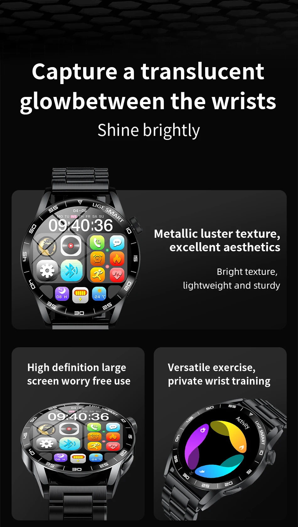 LIGE Full Touch Smartwatch Outdoor Military Smart Watch 1.38" HD Screen Bluetooth Call IP68 Waterproof Sport Fitness Watches Men