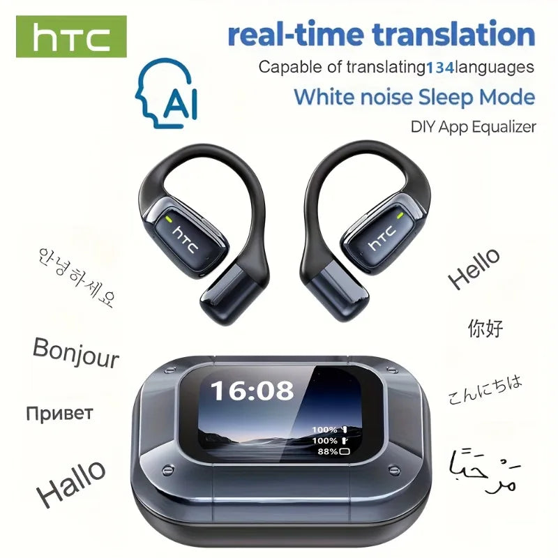 【Słuchawki douszne z tłumaczem AI】HTC NE25 Słuchawki Bluetooth z ekranem dotykowym LCD Sportowe bezprzewodowe słuchawki długie życie z mikrofonem HD