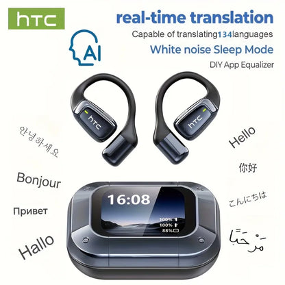 【Słuchawki douszne z tłumaczem AI】HTC NE25 Słuchawki Bluetooth z ekranem dotykowym LCD Sportowe bezprzewodowe słuchawki długie życie z mikrofonem HD