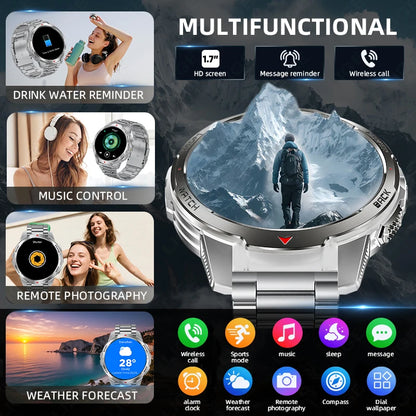 LIGE 1100mAh Military Outdoor Smart Watch Men 1.7" Large Display Compass Sports Watch IP68 Waterproof Bluetooth Call Smartwatch
