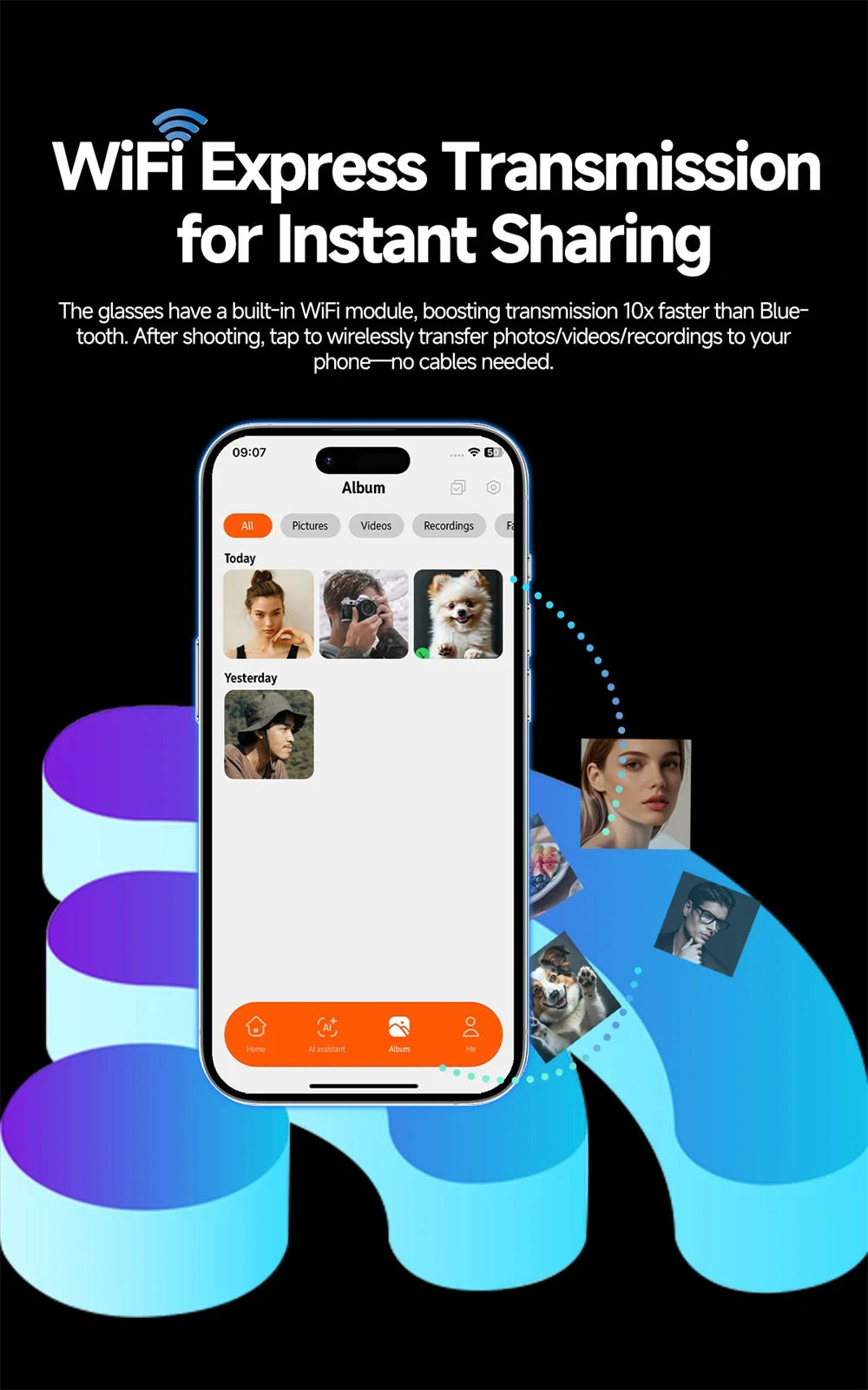 Smart Glasses With 800W Intelligent Translation Al Voice Wake-up Intelligent Q&A Interaction Call Noise Reduction EIS Anti Shake