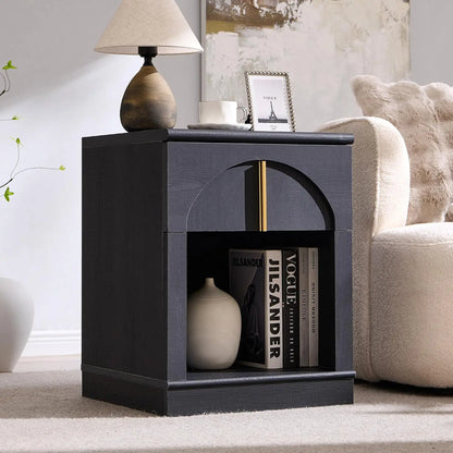 18Inch Modern Natural Oak Nightstand With Arched Panel Charging Station & Drawer Bedroom Bedside Side End Table, Customized