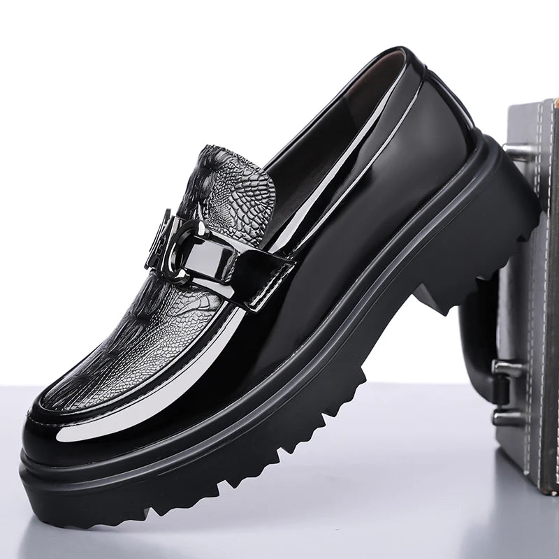 New Platform Shoes Loafers Shoes Men Thick-soled Wedding Shoes Black Formal Business Shoes Slip-on Leather Increase Casual Shoes