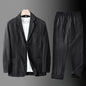 High Quality Men Blazer Jacket and Pants Man Linen Blazer  2 Piece Suit Spring Summer Thin Style Fashion Casual Set Long Sleeve