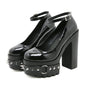 Gdgydh Spring Autumn High Heels Shoes for Women Fashion Rivets Punk Goth Shoes Block Heels Platform Shoes Ankle Buckle Strap