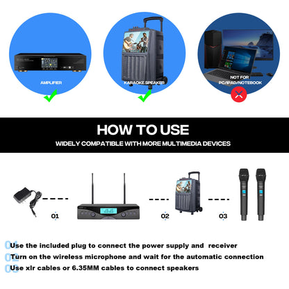 Wireless Microphone G-MARK G320AM Professional UHF 2 Channels Karaoke Mic Handheld Automatic Frequency Adjustable 100M