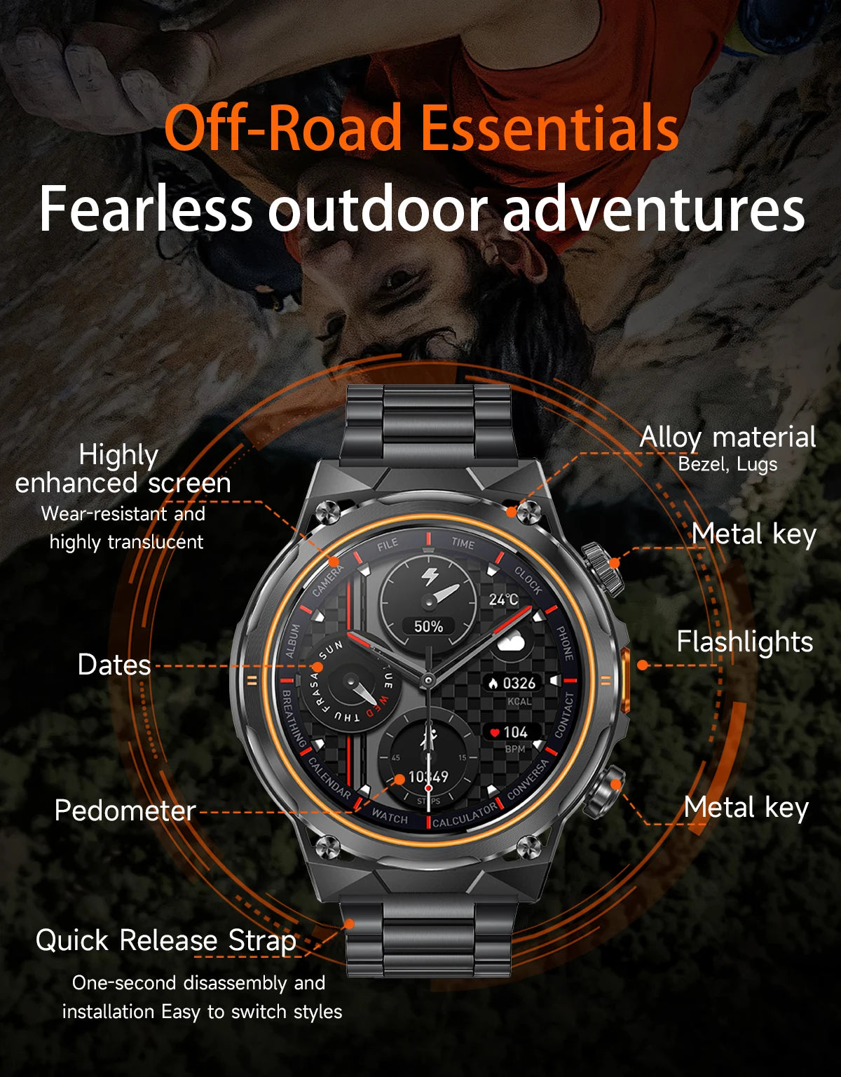 LIGE 2026 Nowy Zewnętrzny Wojskowy Zegarek Smartwatch z Baterią 400 mAh, Wodoodporność 5ATM, Latarka, Monitor Tętna, Tracker Sportowy dla Mężczyzn