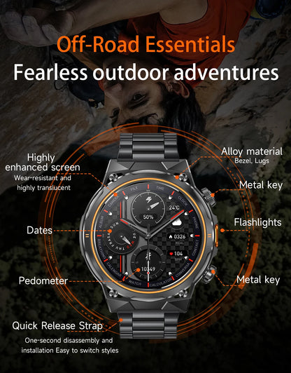 LIGE 2026 Nowy Zewnętrzny Wojskowy Zegarek Smartwatch z Baterią 400 mAh, Wodoodporność 5ATM, Latarka, Monitor Tętna, Tracker Sportowy dla Mężczyzn