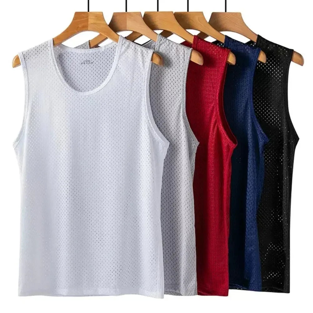 2026 Summer New Men's Ice Silk Mesh Breathable Vest Lightweight Sports Wear Sleeveless T-shirt Casual Fashion Comfortable Tank
