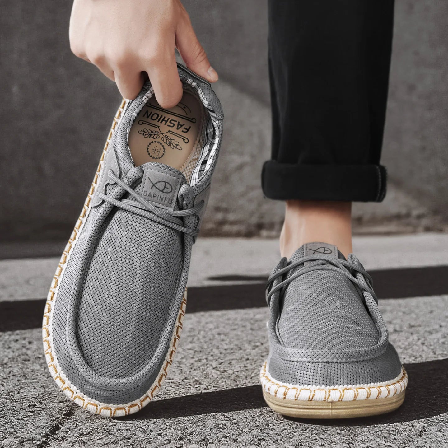 2026 Summer New Men Slip-on Breathable Mesh Shoes, Lazy Casual Hemp Sole Low-top Loafers, Lightweight Anti-slip Fisherman Shoes