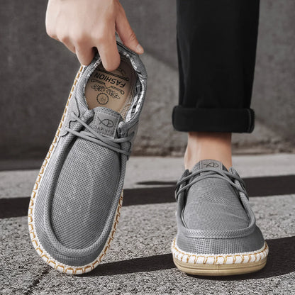 2026 Summer New Men Slip-on Breathable Mesh Shoes, Lazy Casual Hemp Sole Low-top Loafers, Lightweight Anti-slip Fisherman Shoes