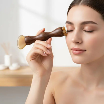 Natural Facial Beauty Massager Lotus Seedpod Brass Bead Rosewood Gua Sha Tool Non-Irritating for Gentle Face Lifting Massage