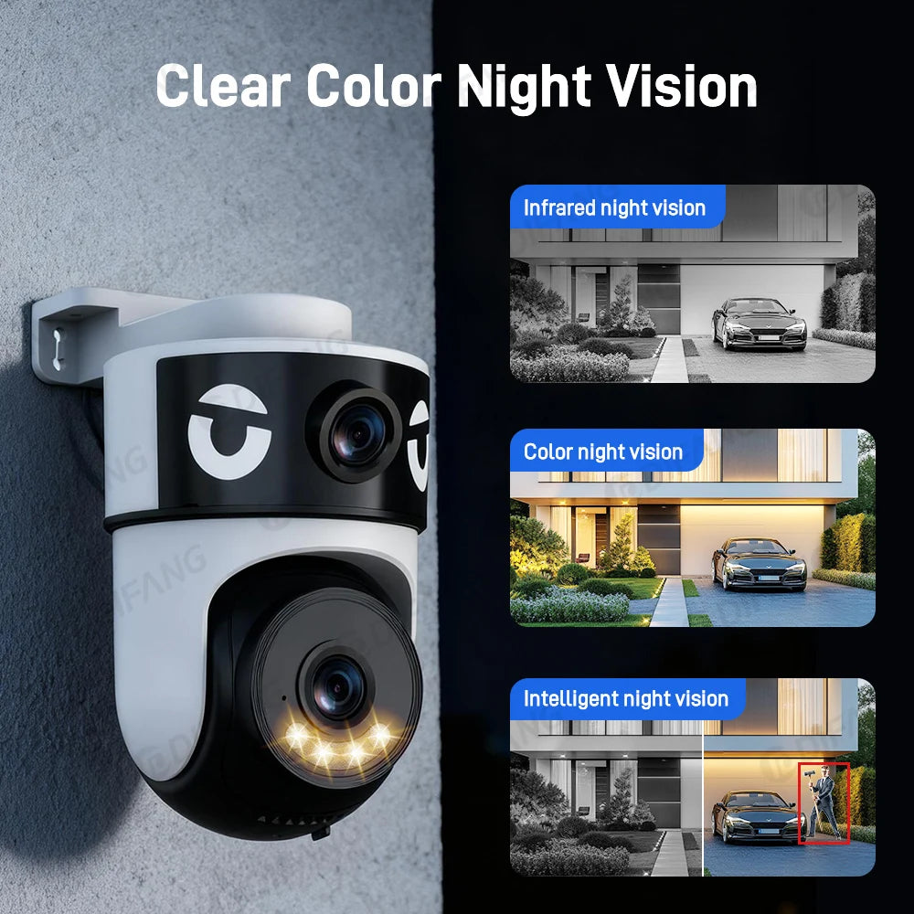 WiFi Dual Lens Dual Screen Camera 5K 10MP Waterproof AI Tracking O-kam Pro Outdoor Street CCTV Surveillance Cam