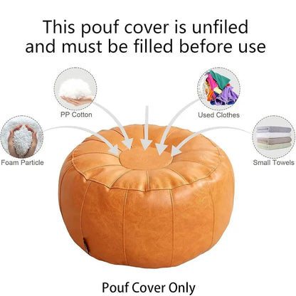 New PU Leather Unstuffed Storage Leg Bench Need to Fill Clothes Round Storage Pouf Minimalist Nordic Sofa Footstool Living Room