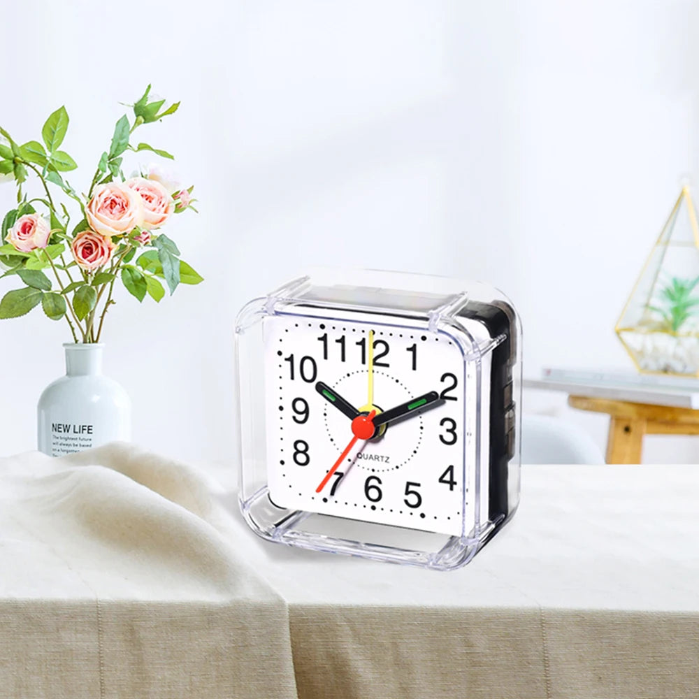 1PC Square Small Alarm Clock Acrylic Frame Quartz Movement Accurate Time Bedside Desk Clock for Bedroom Wake Up Student Clock