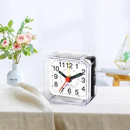 1PC Square Small Alarm Clock Acrylic Frame Quartz Movement Accurate Time Bedside Desk Clock for Bedroom Wake Up Student Clock