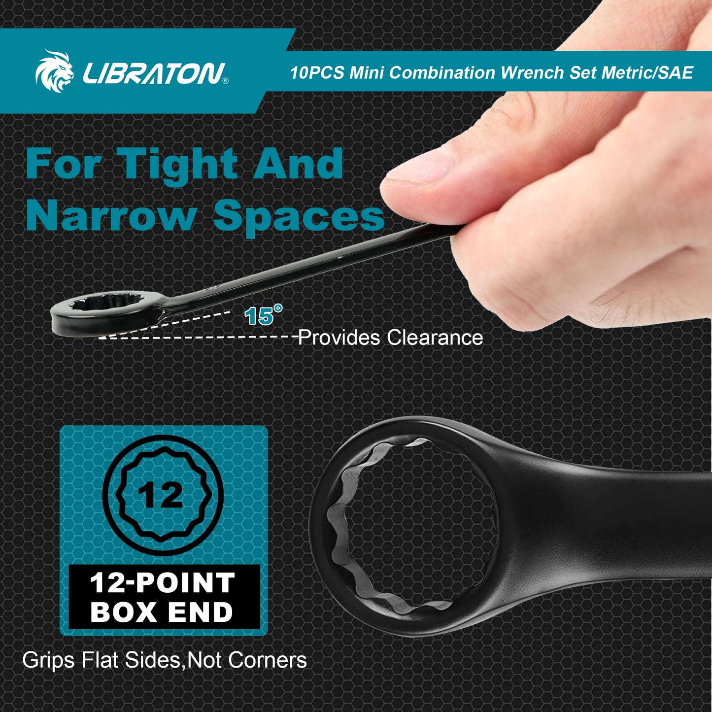 LIBRATON 20-częściowy zestaw kluczy nasadowych metrycznych 4-11 mm i calowych 5/32"-7/16", dwustronnych (płaskie i oczkowe), stal węglowa, lekki futerał organizacyjny
