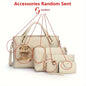 4pcs Geometric Pattern Tote Bag, Fashion Handbag Chian Crossbody Bag, Clutch Bag and Card Holder Purses and Handbags Hand Bag