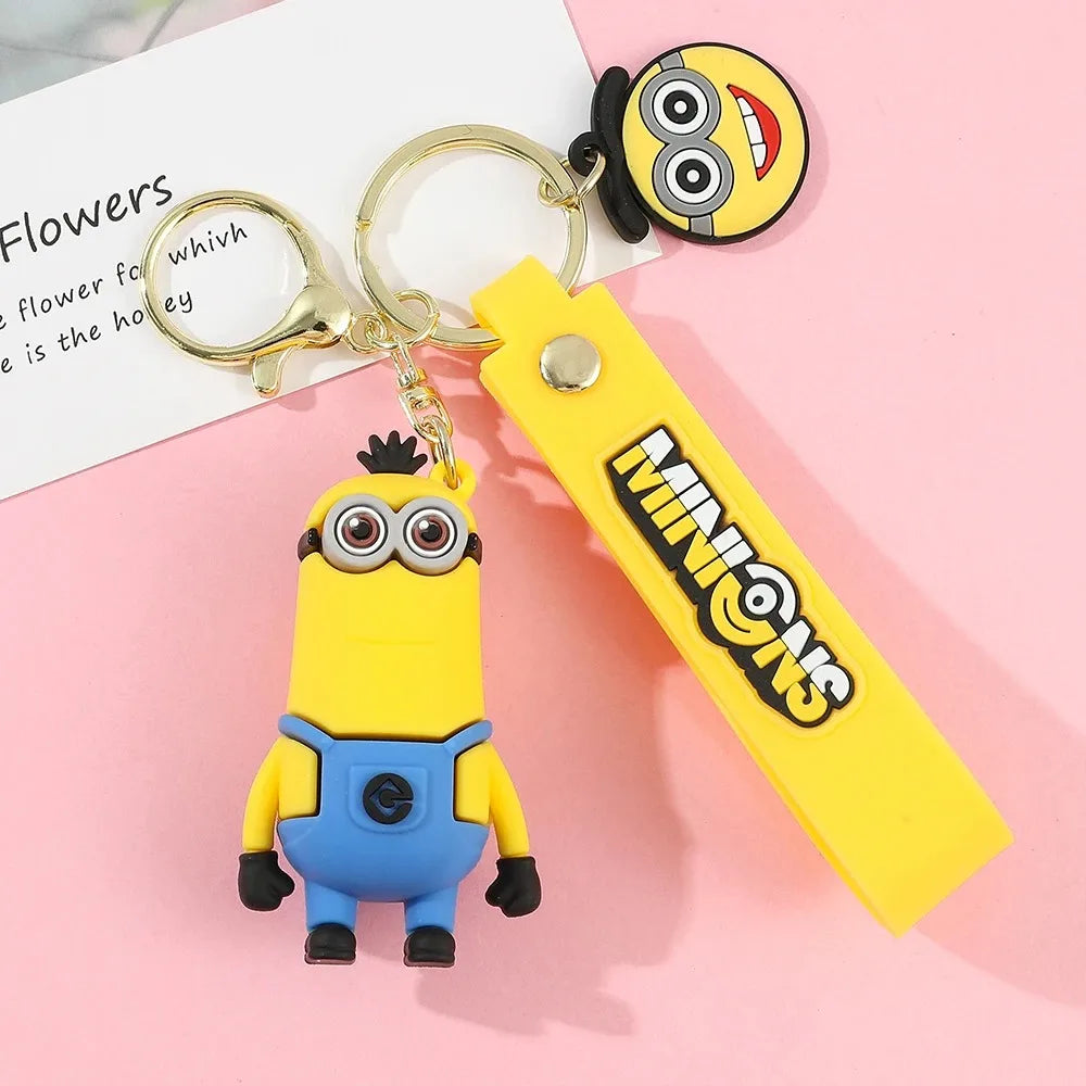 1/3/7/14PCS New Popular Anime Minions Keychain Cartoon PVC Children Toy Gift Cute Key Ring School Bag Pendant Car Key Chain