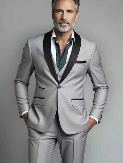 Black White Men Autumn Wedding Party Three Pieces Set Large Size Male Blazer Coat Pants and Vest Fashion Slim Fit Suit