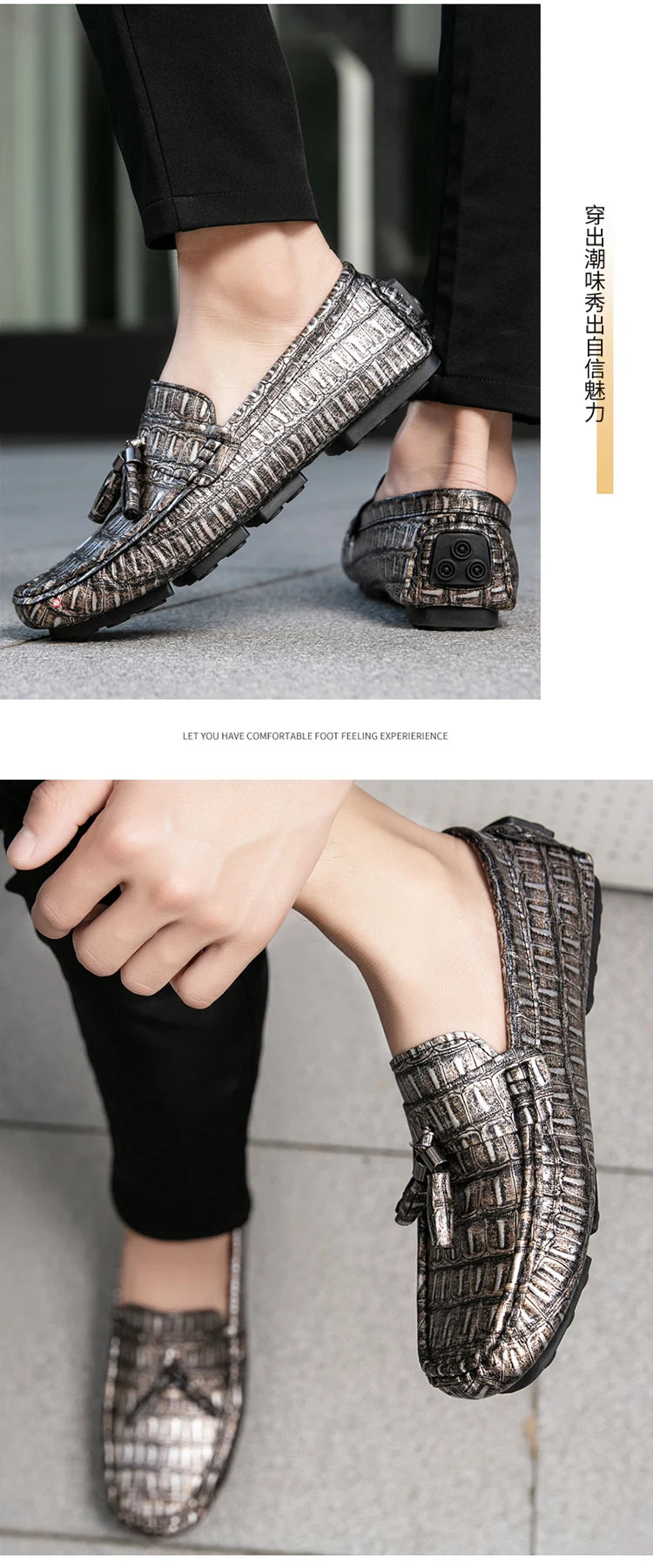 Casual Summer MenLoafers  Shoes Men's Slip-On Anti-Slip Breathable Loafers Shoes Round Toe Flat Heel Rubber Outsole PU Mens