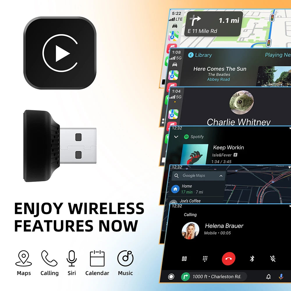 Mini 2in1 Wireless CarPlay Adapter Wireless Android Auto AI Smart Box Intelligent Systems for Wired CarPlay Car