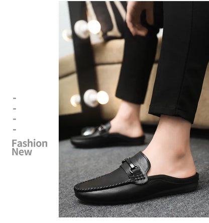 Summer Half Shoes For Men Comfortable Leather Casual Shoes Soft Flat Men's Loafers Lightweight Slip-on Shoes Man Daily Slippers