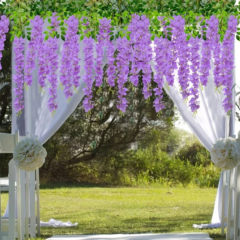 12pcs Wisteria Vine Artificial Flowers Wholesale Trailing Fake String for Home Wedding Party Decor Silk