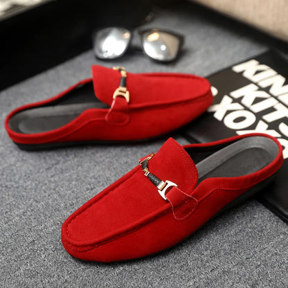 Fashion Red Men's Half Shoes Summer Lightweight Casual Shoes For Men Flat Slippers Comfortable Soft Slip-on Shoes Man Loafers