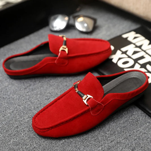 Fashion Red Men's Half Shoes Summer Lightweight Casual Shoes For Men Flat Slippers Comfortable Soft Slip-on Shoes Man Loafers