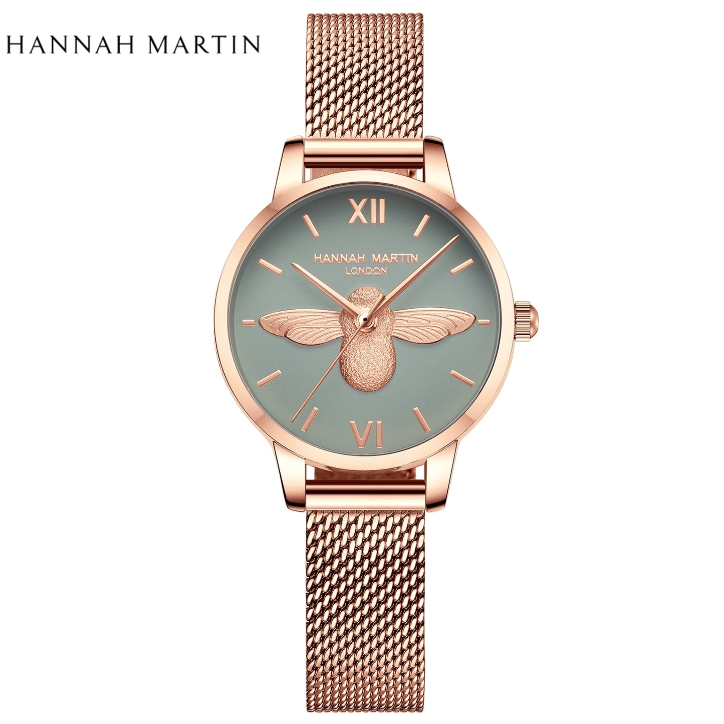 Hannah Martin 2023 New Women Luxury Watch Rose Gold 31mm Classic Casual Girl Dress Watch Bracelet Set 3D Engraved Bee Dial Clock